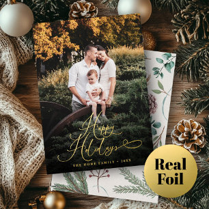 Elegant Script Modern Photo Festive Traditional Foil Holiday Card