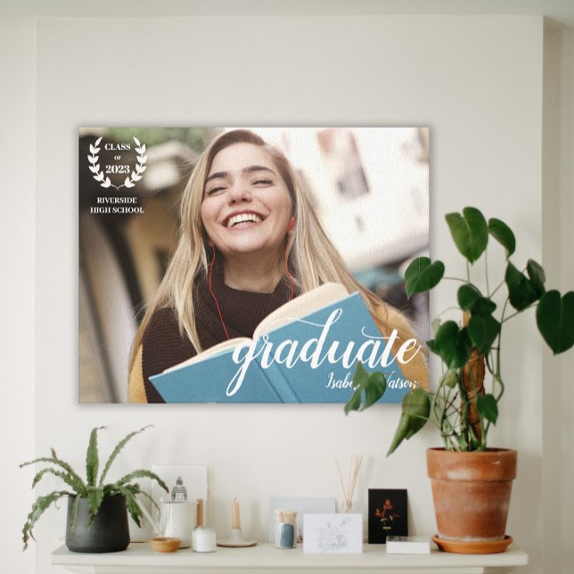 Elegant Script Modern Photo Graduate Canvas Print (Creator Uploaded)