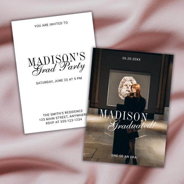 Elegant Script Modern Photo Graduation Party Invitation (Creator Uploaded)