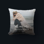 Elegant Script Modern Photo Minimalist Throw Pillow<br><div class="desc">Transform your cherished memories into stunning works of art with our custom photo throw pillow. Whether it's a heartfelt wedding portrait,  a breathtaking landscape,  or a snapshot of a special occasion,  our custom pillow capture the essence of your memories.</div>