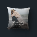 Elegant Script Modern Photo Minimalist Throw Pillow<br><div class="desc">Transform your cherished memories into stunning works of art with our custom photo throw pillow. Whether it's a heartfelt wedding portrait,  a breathtaking landscape,  or a snapshot of a special occasion,  our custom pillow capture the essence of your memories.</div>