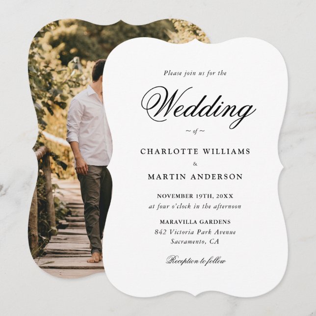 Elegant Script Modern Photo Wedding Invitation (Front/Back)