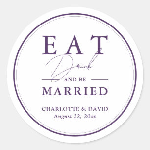Elegant Script Modern Purple Wedding Classic Round Sticker