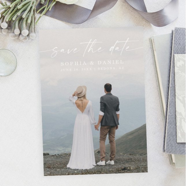Elegant Script Modern Save The Date Photo Card (Creator Uploaded)