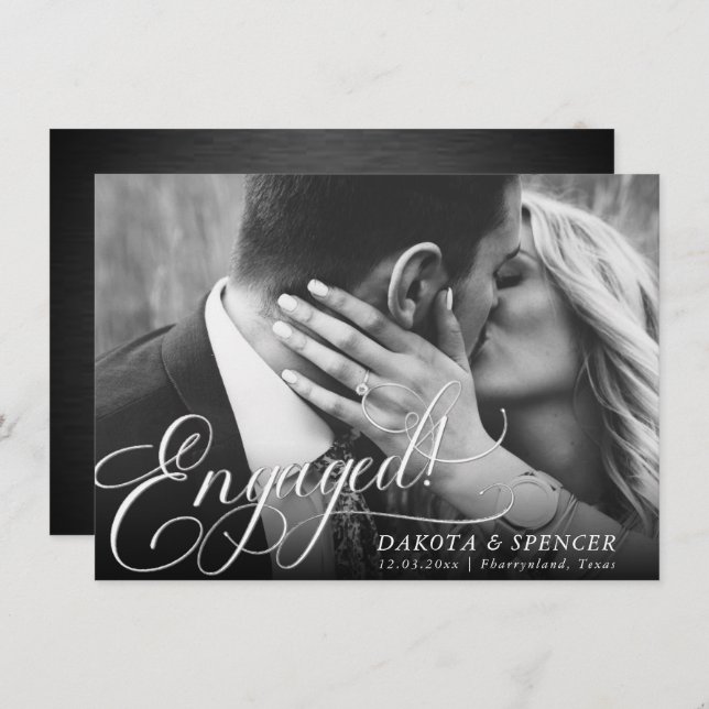 Elegant Script | Modern Script Photo Engagement Announcement (Front/Back)