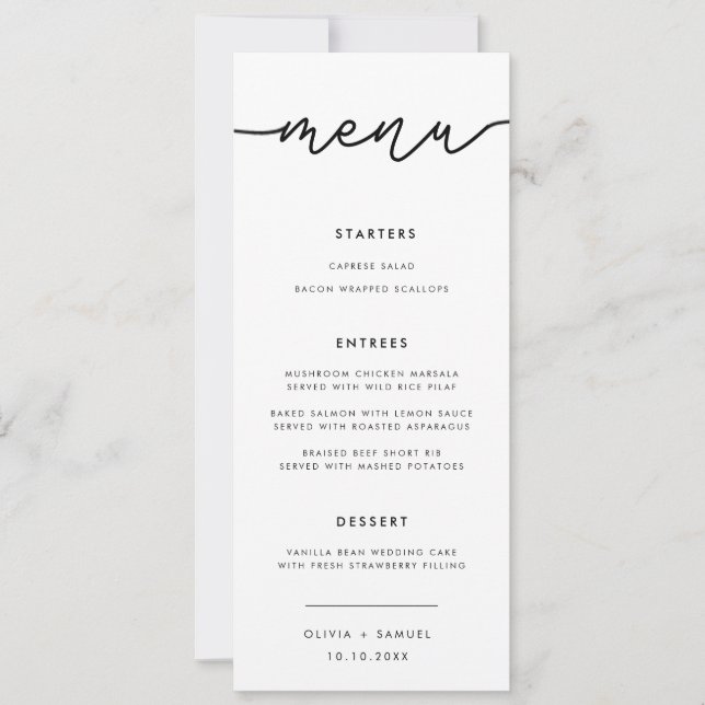 Elegant Script Modern Simple Wedding Menu Invitati Invitation (Front)