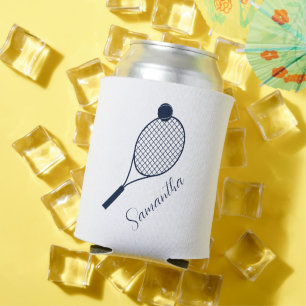 Elegant Script Modern Tennis Players Personalized Can Cooler