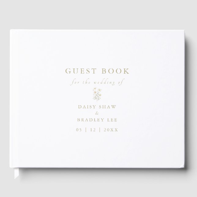 Elegant Script Modern Watercolor Daisy Guest Book (Front)