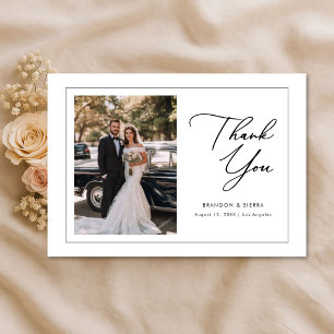 Elegant Script Modern Wedding Boho Photo  Thank You Card