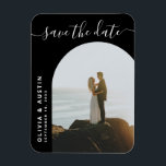 Elegant Script Modern Wedding Save The Date Magnet<br><div class="desc">Elegant modern wedding save the date magnet with your personalized details and custom photo. Features minimalist script typography and simple modern design.</div>