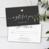 Élégant Script moderne Gold Heart Certificat cadea