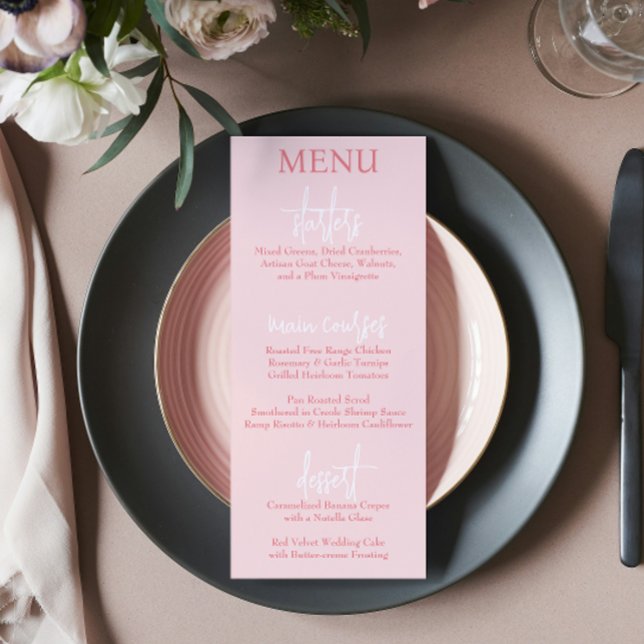 Élégant Script moderne Pink Blush mariage Menu (Elegant modern Script Pink Blush wedding Menu)