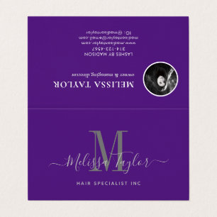 Élégant script moderne violet plié Carte de visite