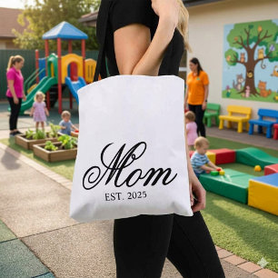 Elegant Script Mom Est Year Custom Gift Tote Bag