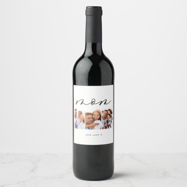 elegant script mom gift wine label (Front)
