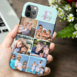 Elegant Script Monogram 6 Photo Mint and Lilac iPhone 11 Pro Max Case<br><div class="desc">Elegant and feminine, personalized iPhone case in mint green, lilac and grey, with 6 of your favourite photos as well as your monogram. This pretty design has a bold initial with handwritten script typography for your name. The photo template is set up for you to add 6 pictures which are...</div>