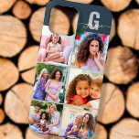 Elegant Script Monogram 6 Photo Slate Blue Grey iPhone 13 Pro Max Case<br><div class="desc">Elegant and feminine, personalized iPhone case in slate blue and grey, with 6 of your favourite photos as well as your monogram. This pretty design has a bold initial with handwritten script typography for your name. The photo template is set up for you to add 6 pictures which are displayed...</div>