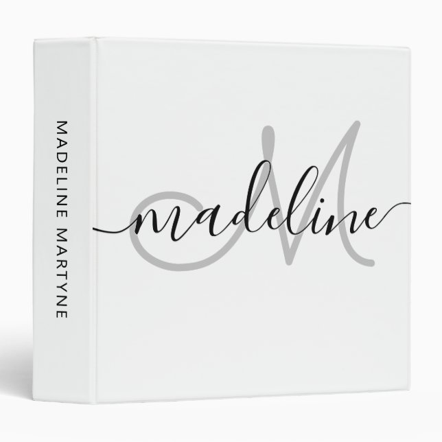 Elegant Script Monogram Black White Binder (Front/Spine)