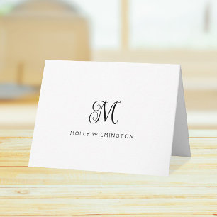 Elegant Script Monogram Black White Note Cards