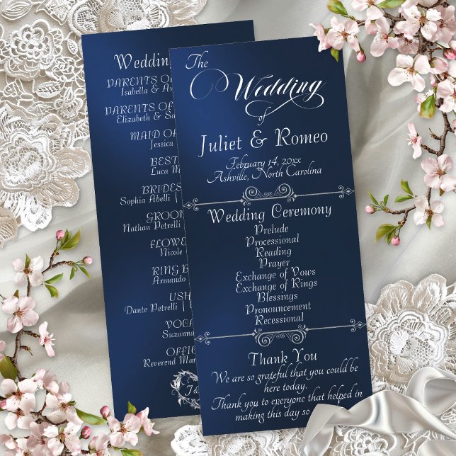 Elegant Script & Monogram - Blue Wedding Program (Creator Uploaded)