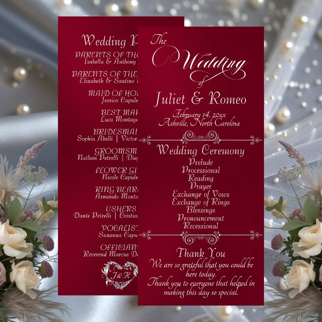 Elegant Script & Monogram - Burgundy Wedding Program (Creator Uploaded)