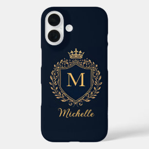 Elegant script Monogram Custom Luxury Black Gold   iPhone 16 Case