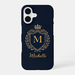 Elegant script Monogram Custom Luxury Black Gold   iPhone 16 Case