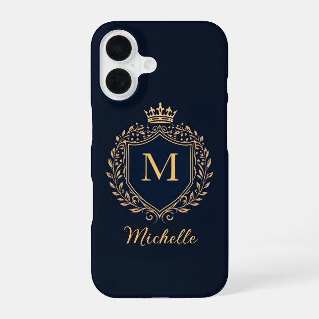 Elegant script Monogram Custom Luxury Black Gold   iPhone 16 Case (Back)