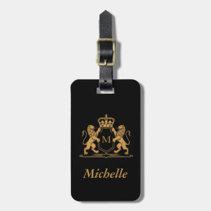 Elegant script Monogram Custom Luxury Black Gold Luggage Tag
