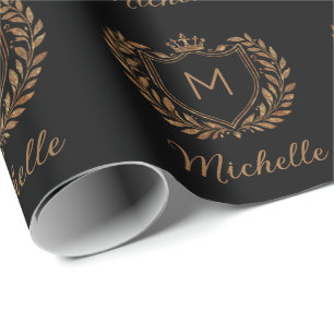 Elegant script Monogram Custom Luxury Black Gold   Wrapping Paper