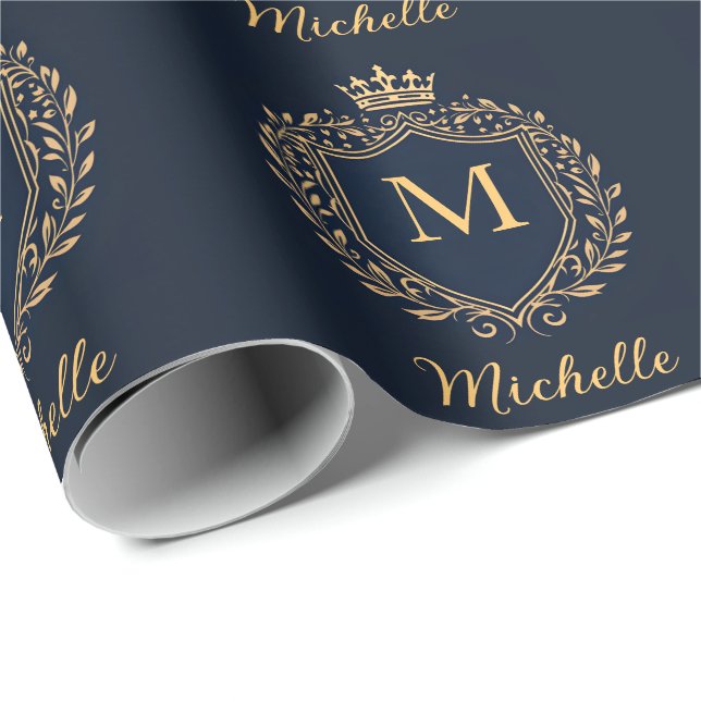 Elegant script Monogram Custom Luxury Black Gold   Wrapping Paper (Roll Corner)