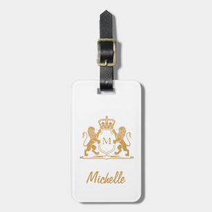 Elegant script Monogram Custom Luxury white Gold Luggage Tag