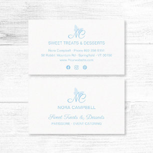 Elegant Script Monogram Cute Baby Blue Butterfly Business Card