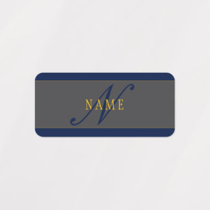 Elegant Script Monogram Dark Navy Blue Grey & Gold