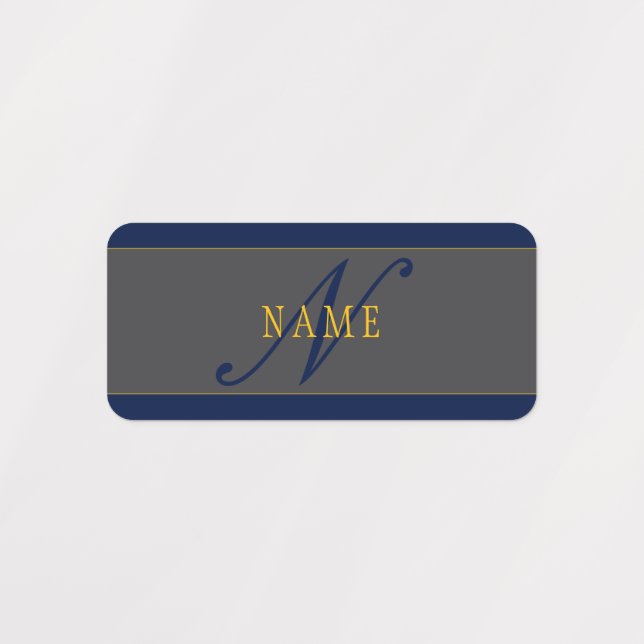 Elegant Script Monogram Dark Navy Blue Grey & Gold (Design 1)