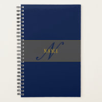 Élégant Script Monogram Dark Navy Blue Grey & Gold