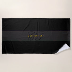 Elegant Script Monogram Dark Navy Blue Grey & Gold Beach Towel