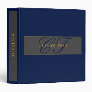 Elegant Script Monogram Dark Navy Blue Grey & Gold Binder