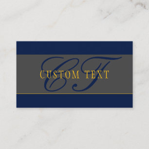 Elegant Script Monogram Dark Navy Blue Grey & Gold Business Card