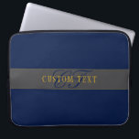 Elegant Script Monogram Dark Navy Blue Grey & Gold Laptop Sleeve<br><div class="desc">Elegant looking,  monogram styled design. Customize as you like!</div>