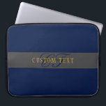 Elegant Script Monogram Dark Navy Blue Grey & Gold Laptop Sleeve<br><div class="desc">Elegant looking, monogram styled design. Customize as you like!</div>