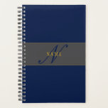 Elegant Script Monogram Dark Navy Blue Grey & Gold Planner<br><div class="desc">Elegant looking,  monogram styled design. Customize as you like!</div>