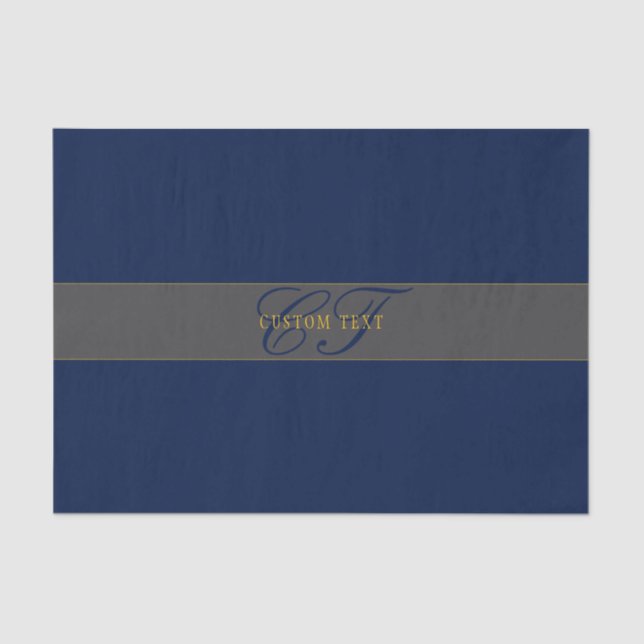 Elegant Script Monogram Dark Navy Blue Grey & Gold Tissue Paper (Front)