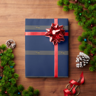 Elegant Script Monogram Dark Navy Blue Grey & Gold Wrapping Paper