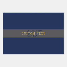 Elegant Script Monogram Dark Navy Blue Grey & Gold