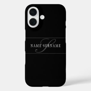 Elegant Script Monogram Editable Black Grey White iPhone 16 Case