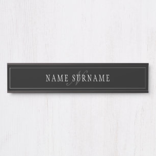 Elegant Script Monogram Editable Black Grey White Door Sign