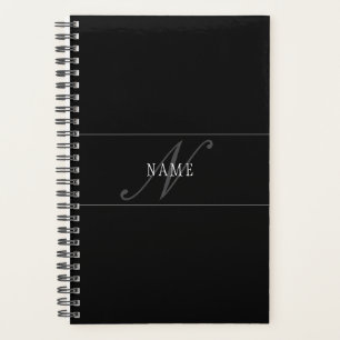 Elegant Script Monogram Editable Black Grey White Planner