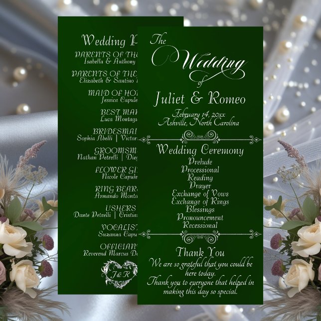 Elegant Script & Monogram - Emerald Wedding Program (Creator Uploaded)