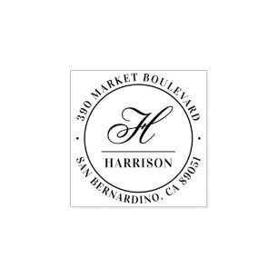Elegant Script Monogram Family Name Return Address Rubber Stamp